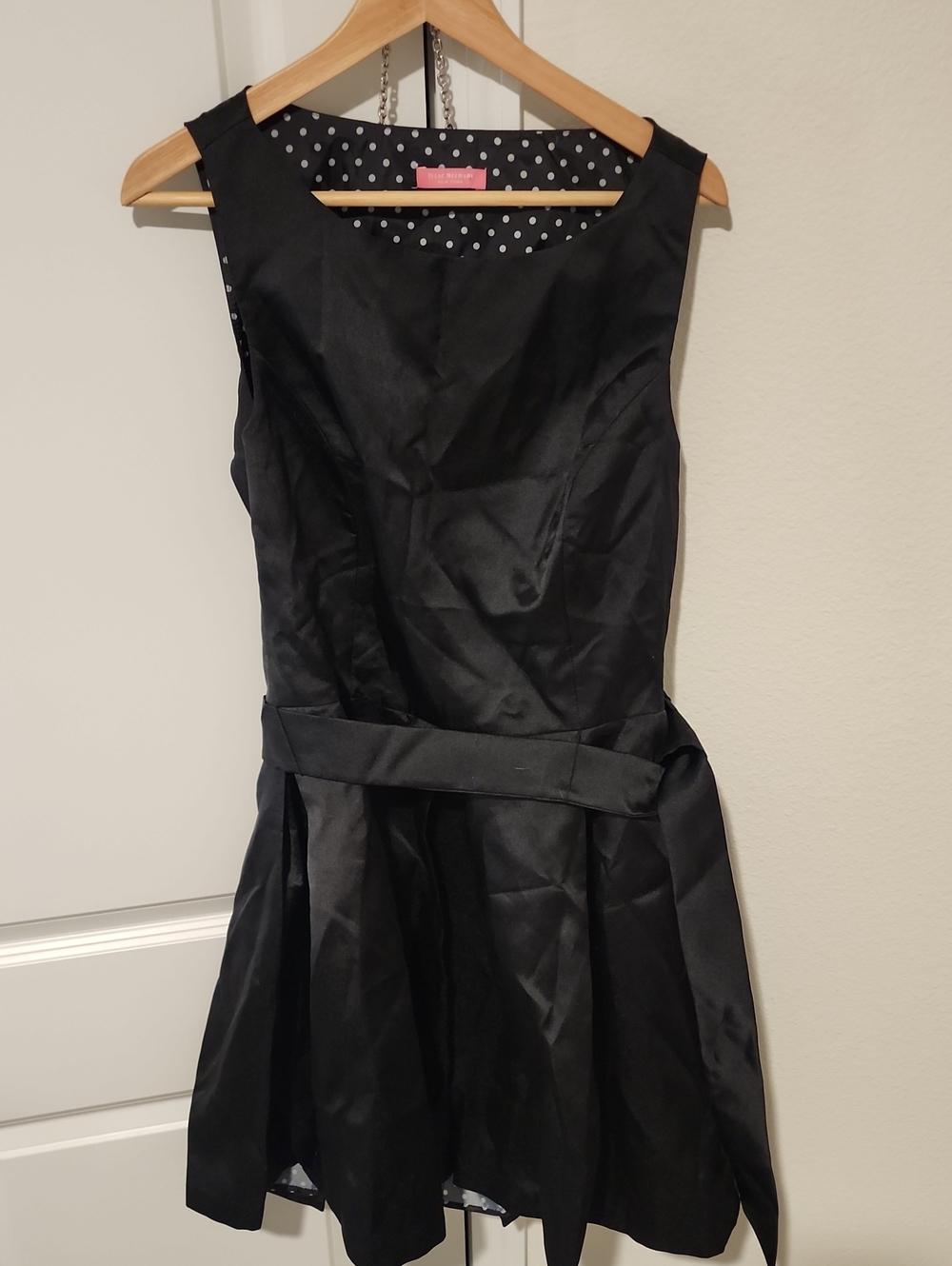 Isaac Mizrahi Black Dress with White Polka Dot Trim